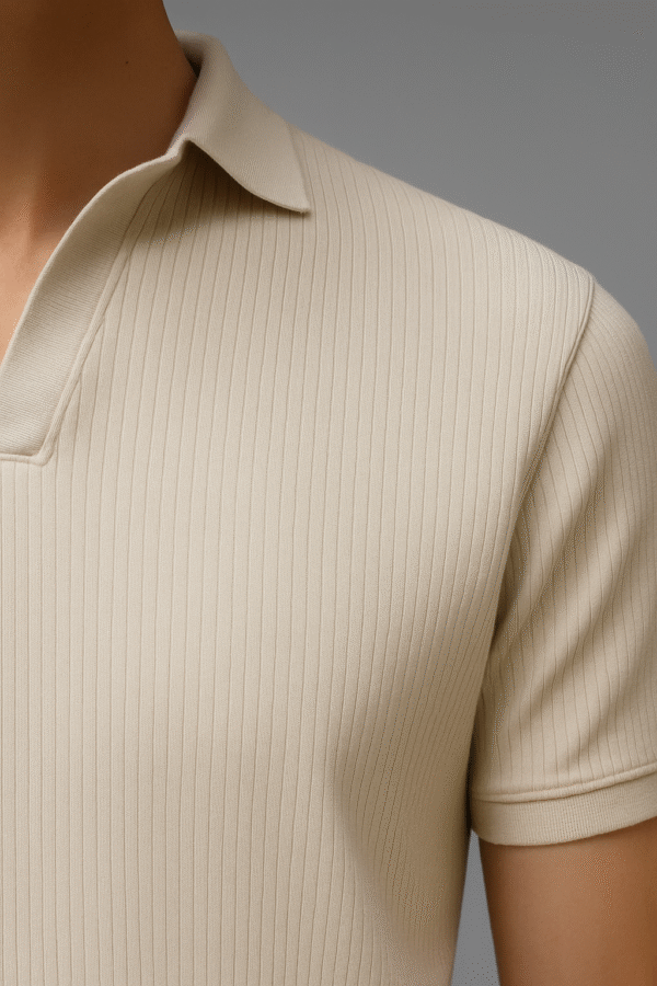 Beige Niddle Textured Polo shirt - Image 3